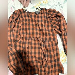 Primark Brown and Black Checkered babydoll tunic  Top